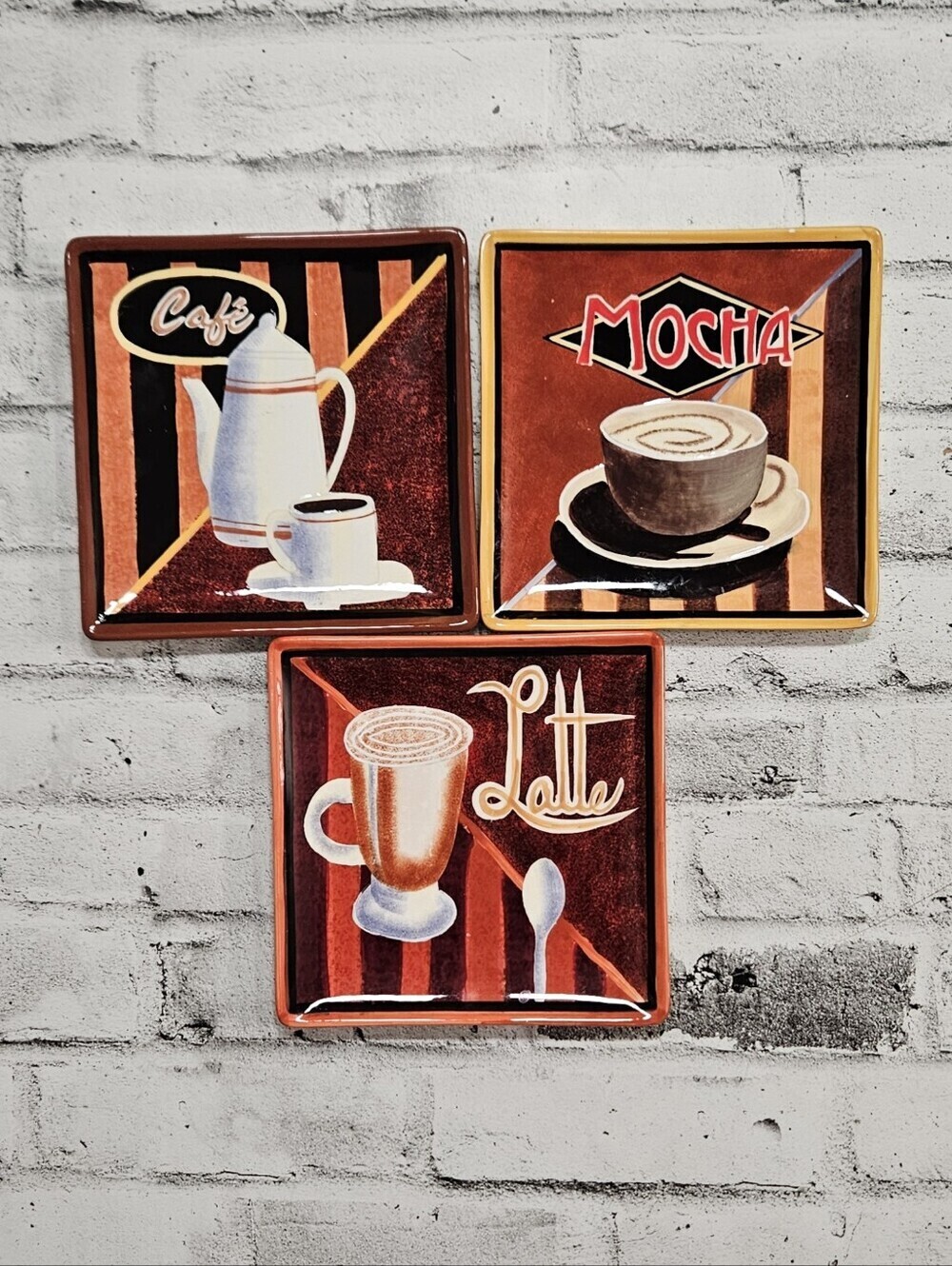 Certified International Coffee Cafe Mocha Latte Dessert Plates Set of 3